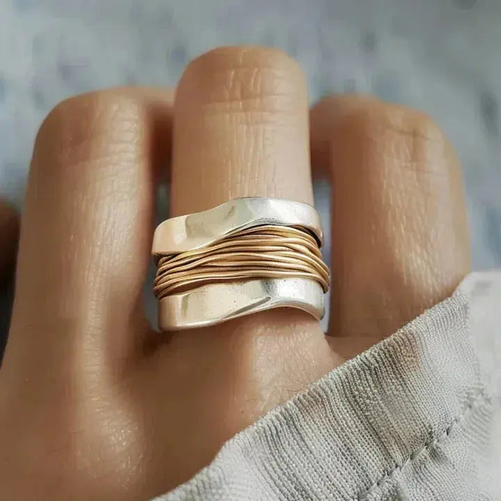 Silver Golden Threads Ring