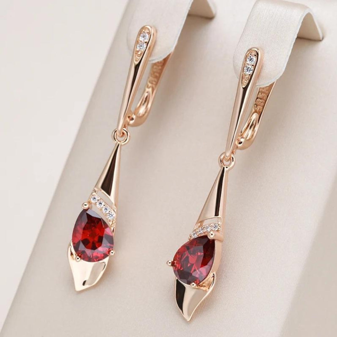Elegant Gold Red Crystal Earrings