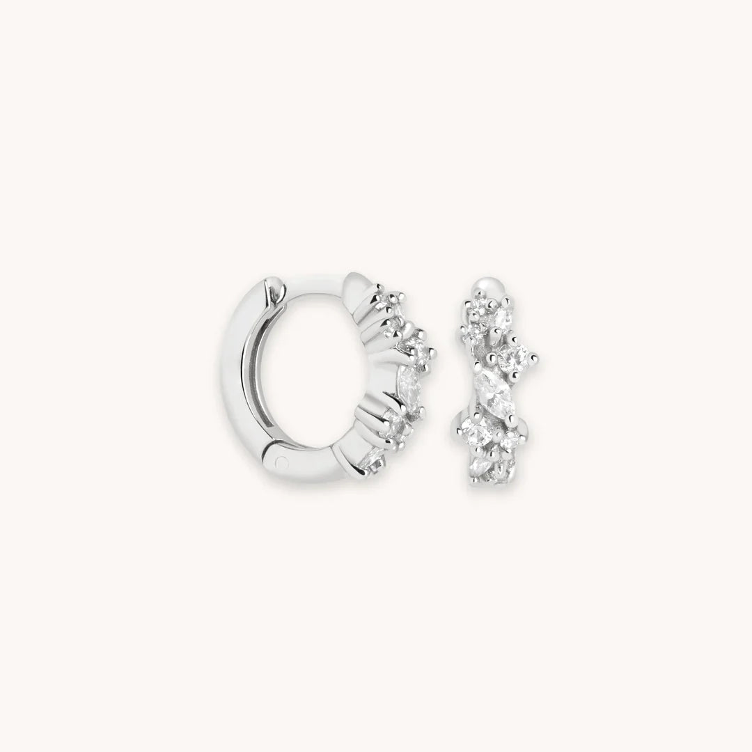 Crystal Cluster Huggies | White Gold