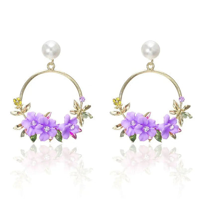 Gold Flower and Pearl Earrings
