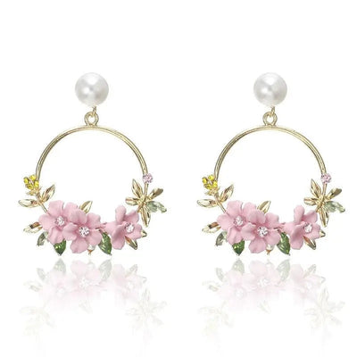 Gold Flower and Pearl Earrings