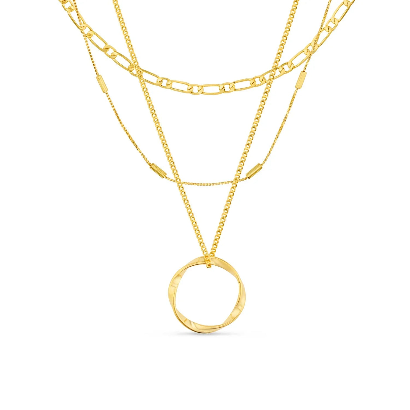 Open Circle Three Row Necklace | Gold