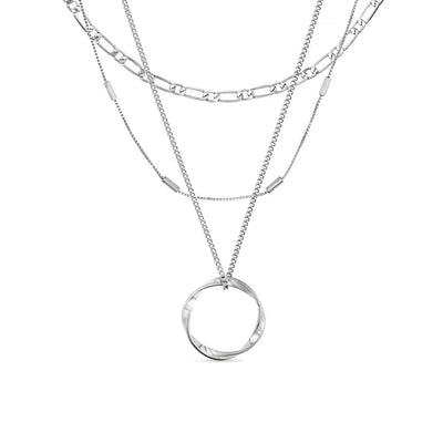 Open Circle Three Row Necklace | White Gold