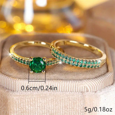 Serena Emerald Duo Ring Set | Gold