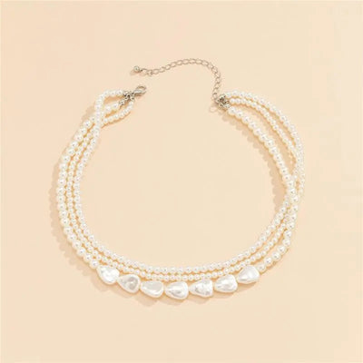 White Stone and Pearl Necklace in Gold
