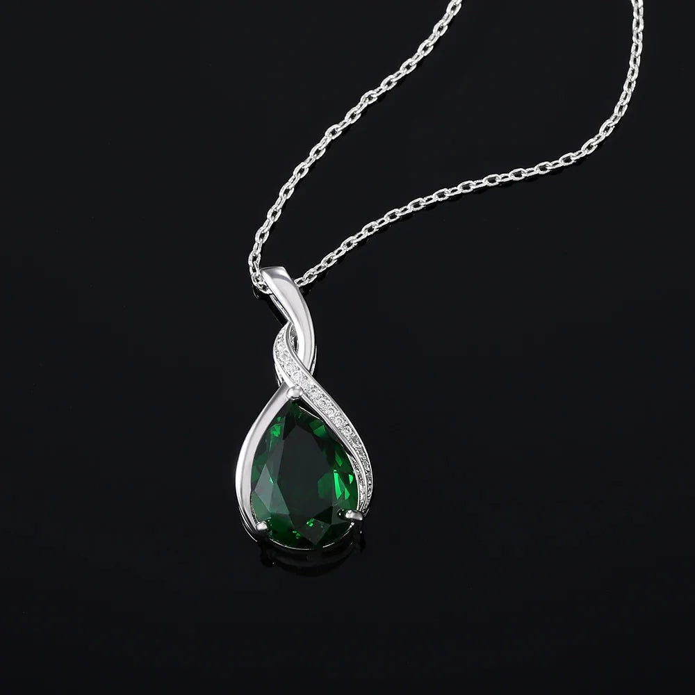 Silver Green Crystal Pendant Necklace